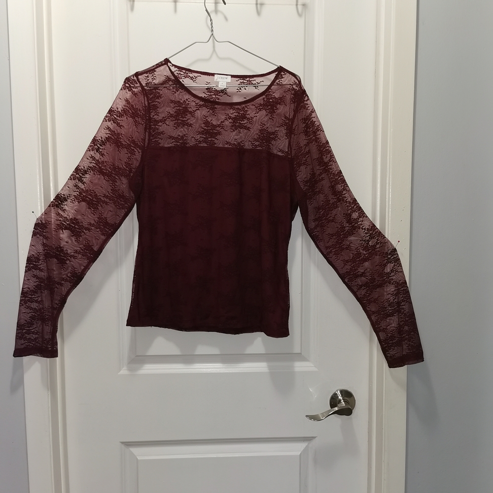 J.‎ Crew Burgundy Floral Lace Long Sleeve Top
